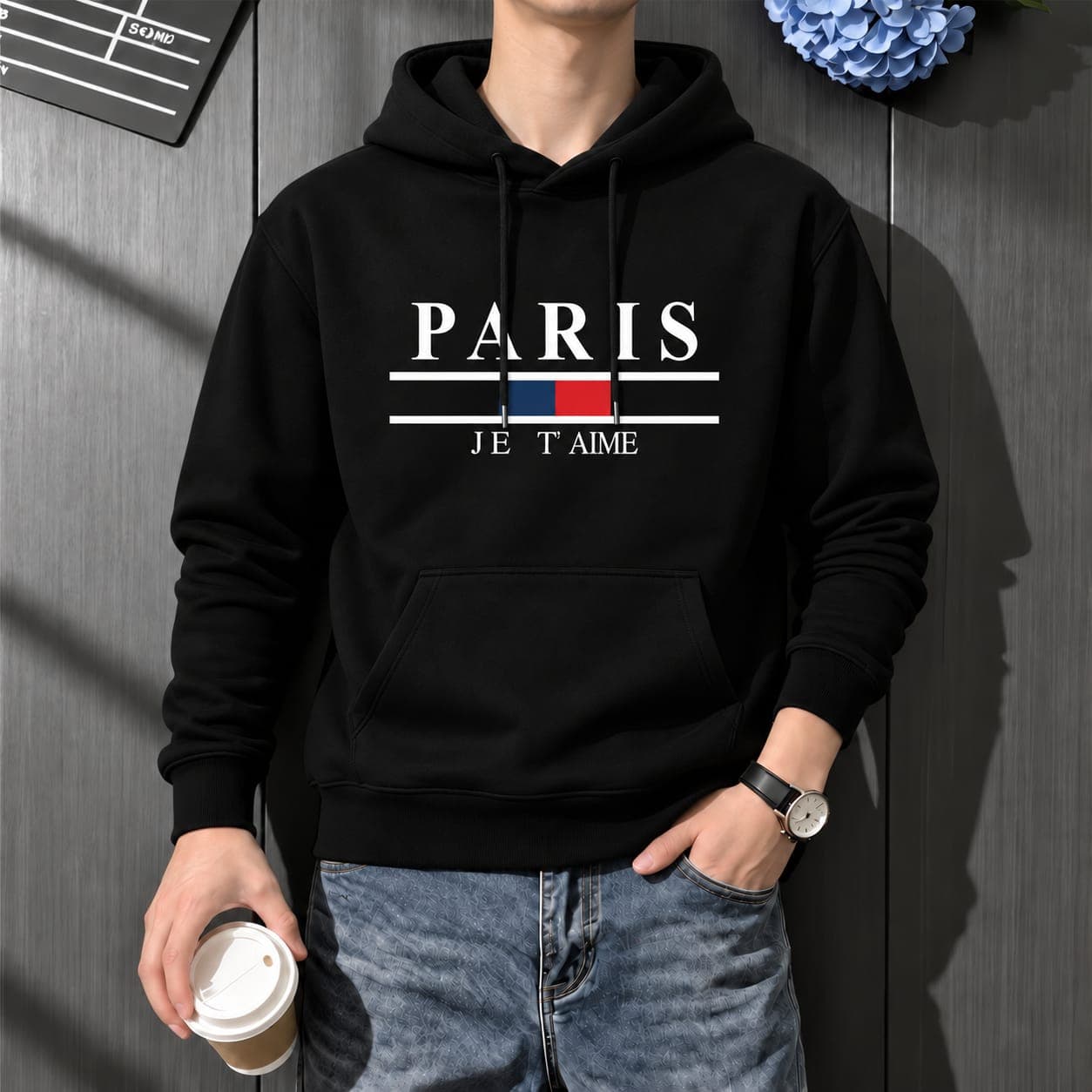 Stylish Solid Printed Cotton Hoodie