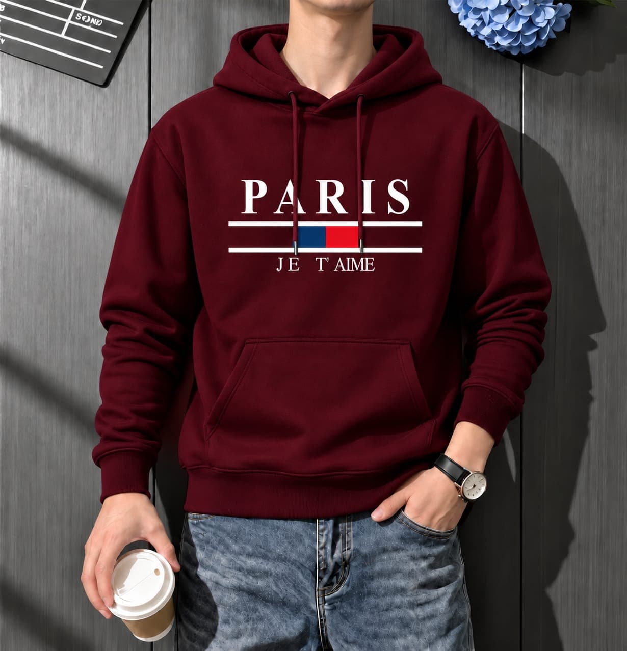 Stylish Solid Printed Cotton Hoodie