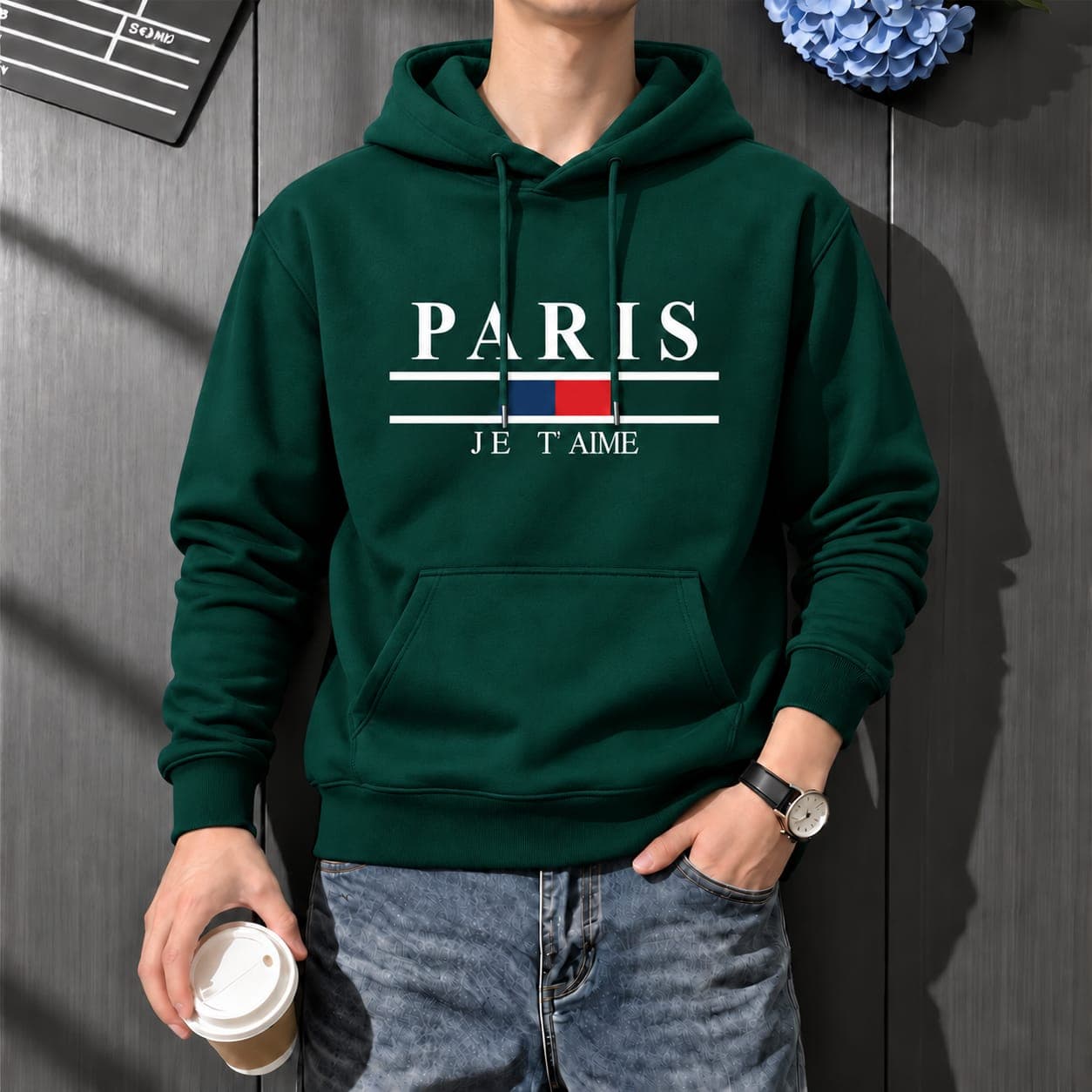Stylish Solid Printed Cotton Hoodie
