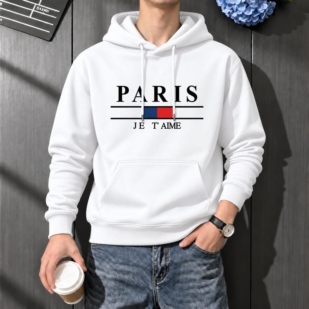 Stylish Solid Printed Cotton Hoodie